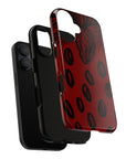 Strawberry Daiquiri Tough Phone Case featuring design of strawberries in black graphic on dark red background for durable and artistic coverage