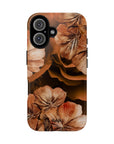 Midnight Date Tough Phone Case | Stylish & Durable Phone Protection with designed big flowers in brown and peach shades.