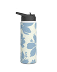 Cream Blue Aesthetic Pastel Floral Stainless Steel Water Bottle