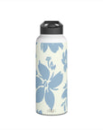 Cream Blue Aesthetic Pastel Floral Stainless Steel Water Bottle