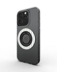 Minus One Phone Ring Holder in glossy with black stripes on white background giving a stylish look.