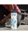 Cream Blue Aesthetic Pastel Floral Stainless Steel Water Bottle