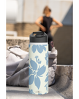 Cream Blue Aesthetic Pastel Floral Stainless Steel Water Bottle
