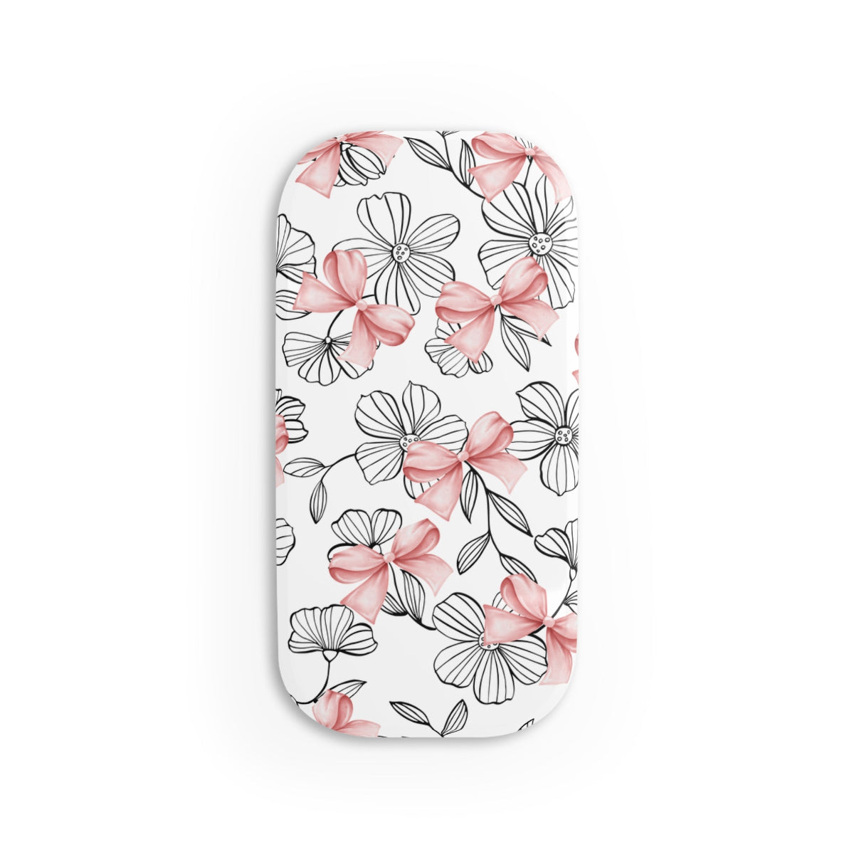 Baby Room Phone Grip Holder featuring floral designs and bows on white background 