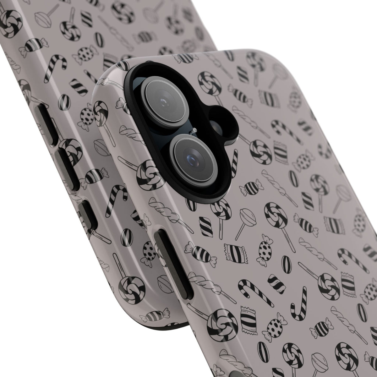 Sticky Pop Tough Phone Case featuring candy design in black graphic from our collection Welcome To The Party