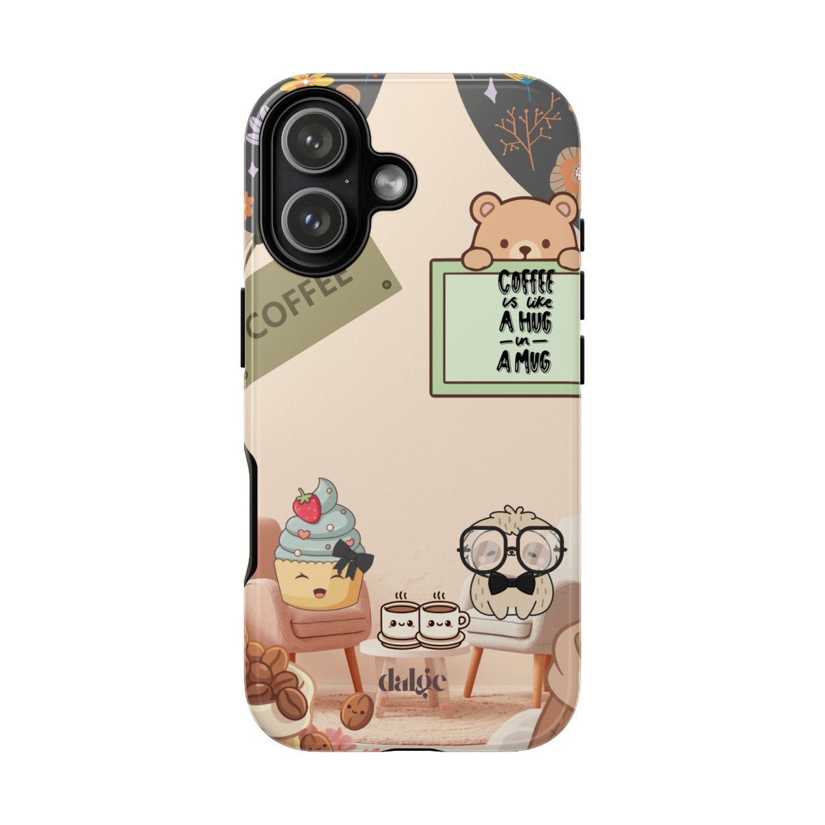 Lazy Lou And Sprinkles On A Coffee Date Phone Case | Stylish dual-layer case featuring Lazy Lou and Sprinkles, perfect for cozy coffee moments and everyday protection.