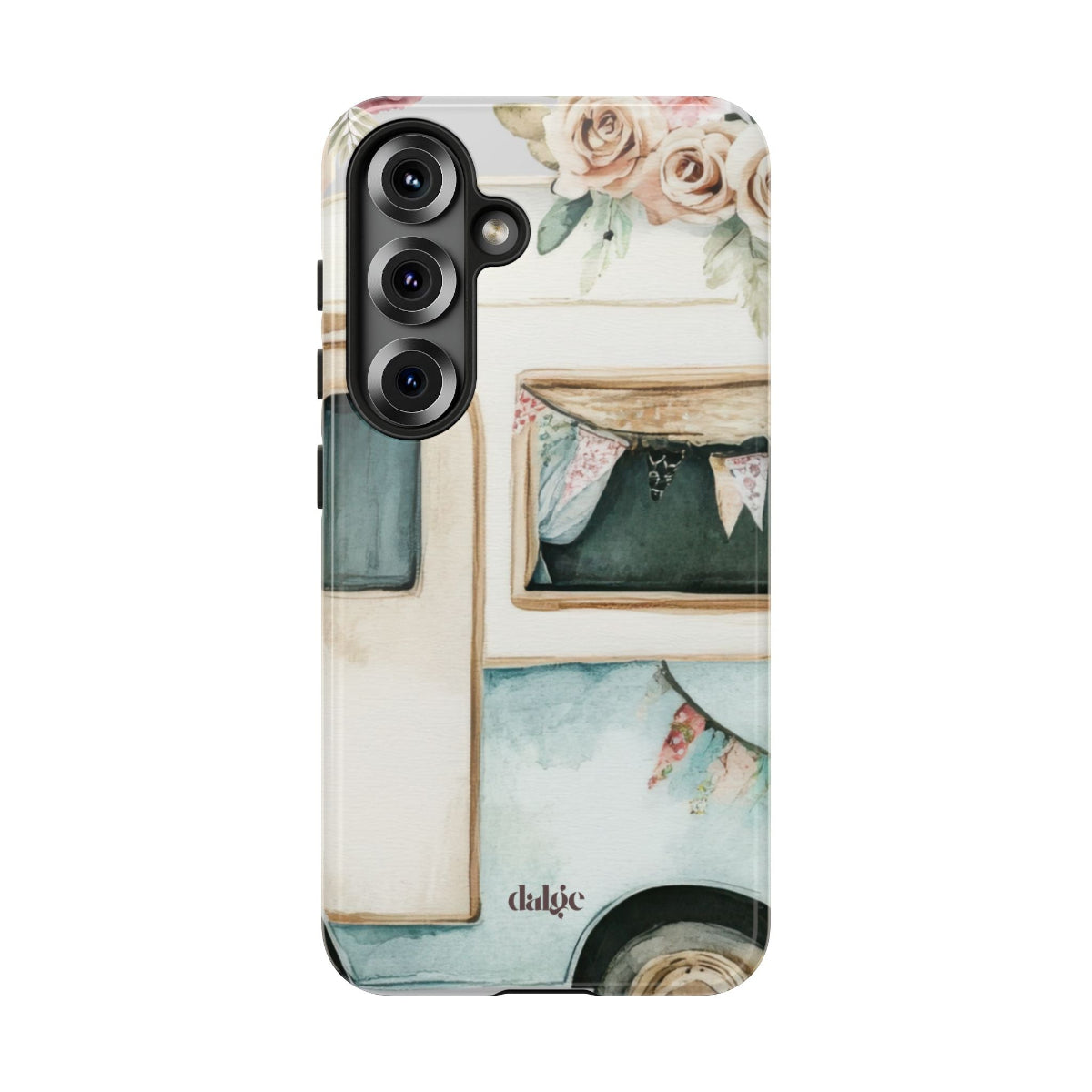 Pick Me Up At 8 Tough Phone Case – Slim, impact-resistant case with vintage watercolor camper and floral scene, available in glossy or matte finish.