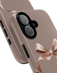 Fall-themed tough phone case from the Toffee Latte Collection featuring a pink bow."
