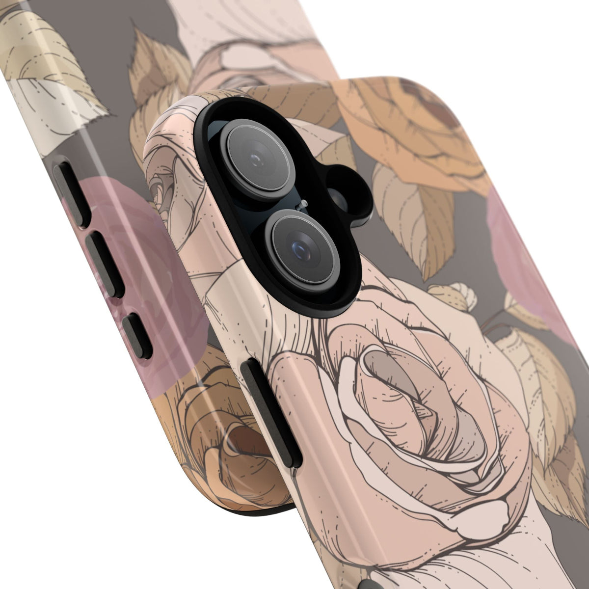 Vintage Floral Tough Phone Case with soft beige florals on dark purple background giving a velvety aesthetic and touch 