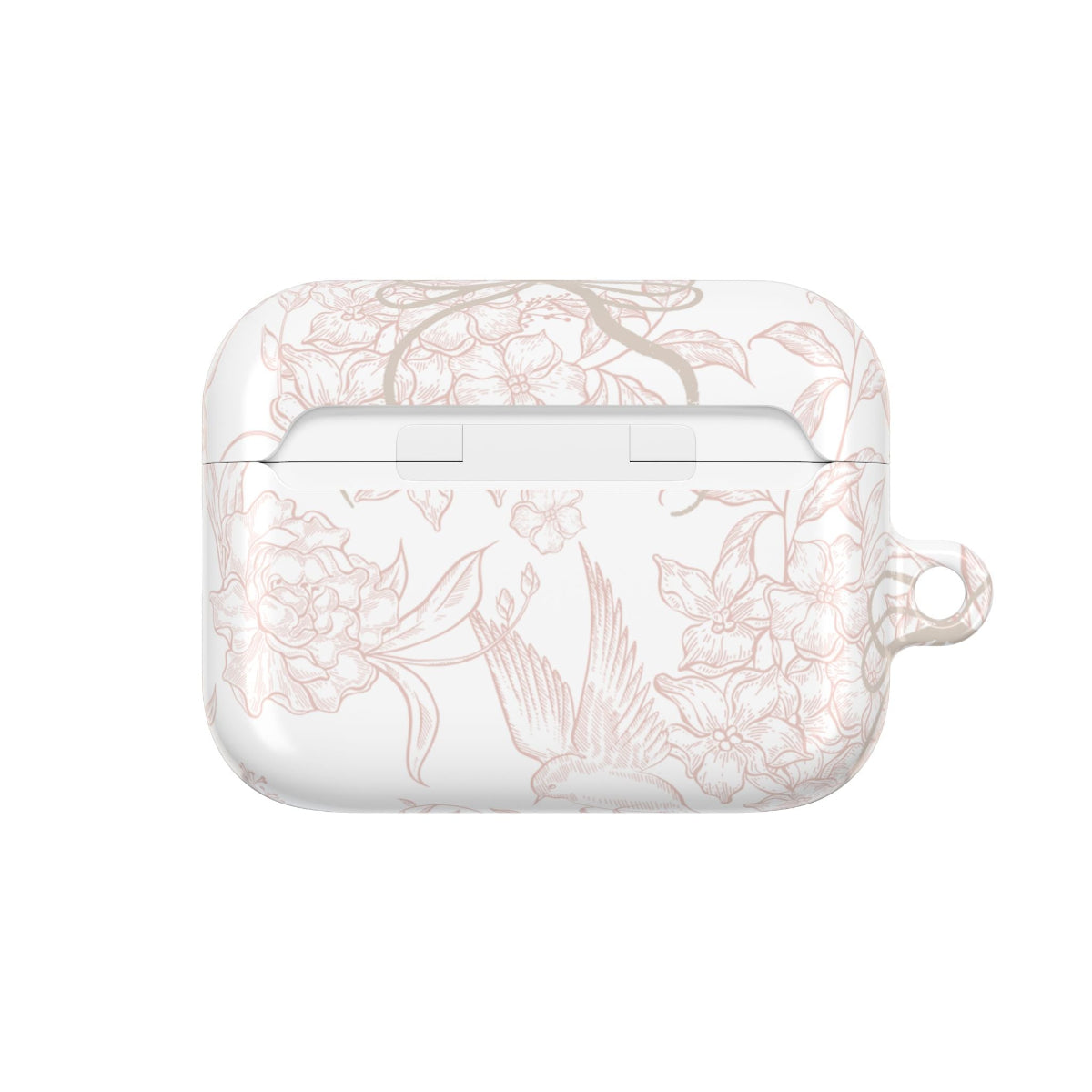 Pale Bouquet Earbuds Case – Slim, glossy protective cover featuring delicate floral lines in soft blush tones for AirPods.