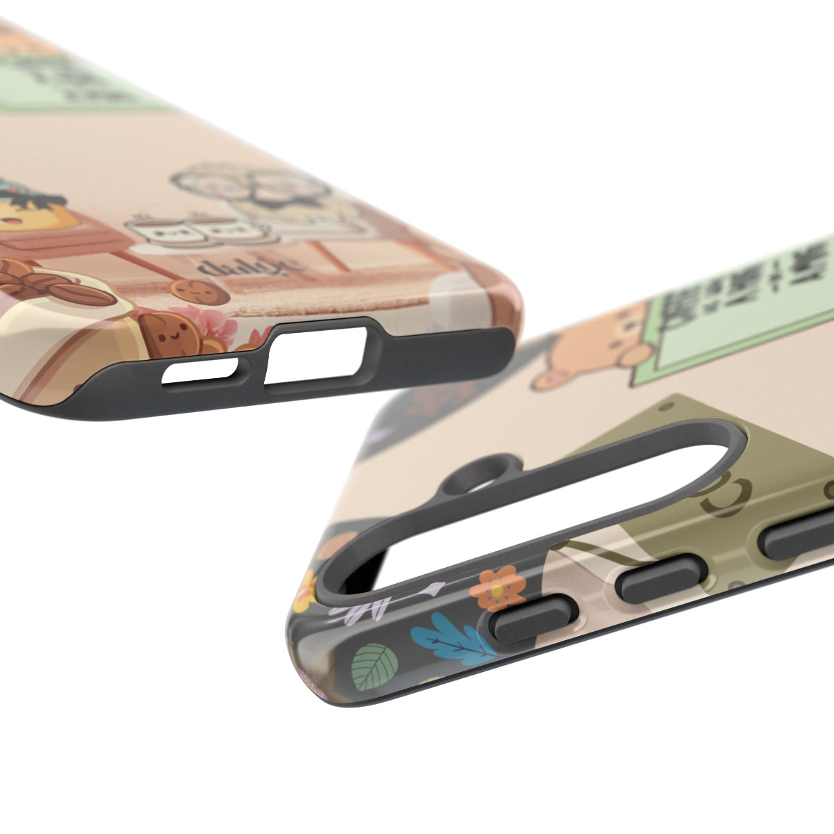 Lazy Lou And Sprinkles On A Coffee Date Phone Case | Slim protective case with adorable coffee-themed design in warm tones.
