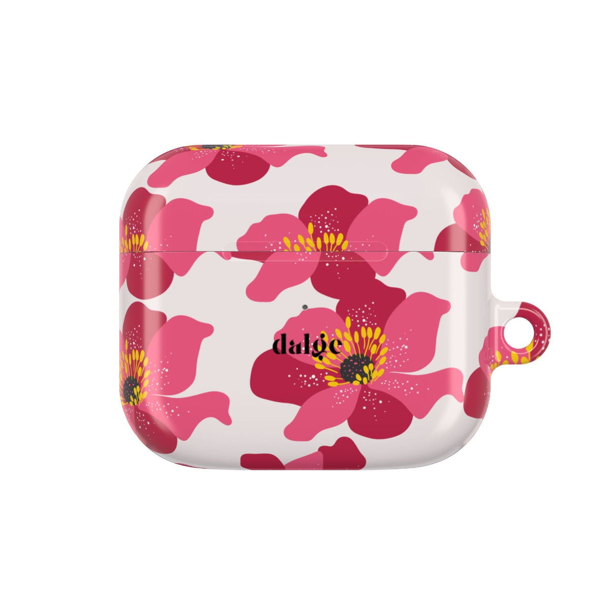 Spring Break AirPods Case featuring big pink flowers on glossy beige background from Spring Edition Collection