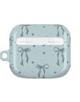 My Blues AirPods Case Back view of the slim case with a soft blue background, adorned with hand-drawn bows and small hearts, adding a charming touch.
