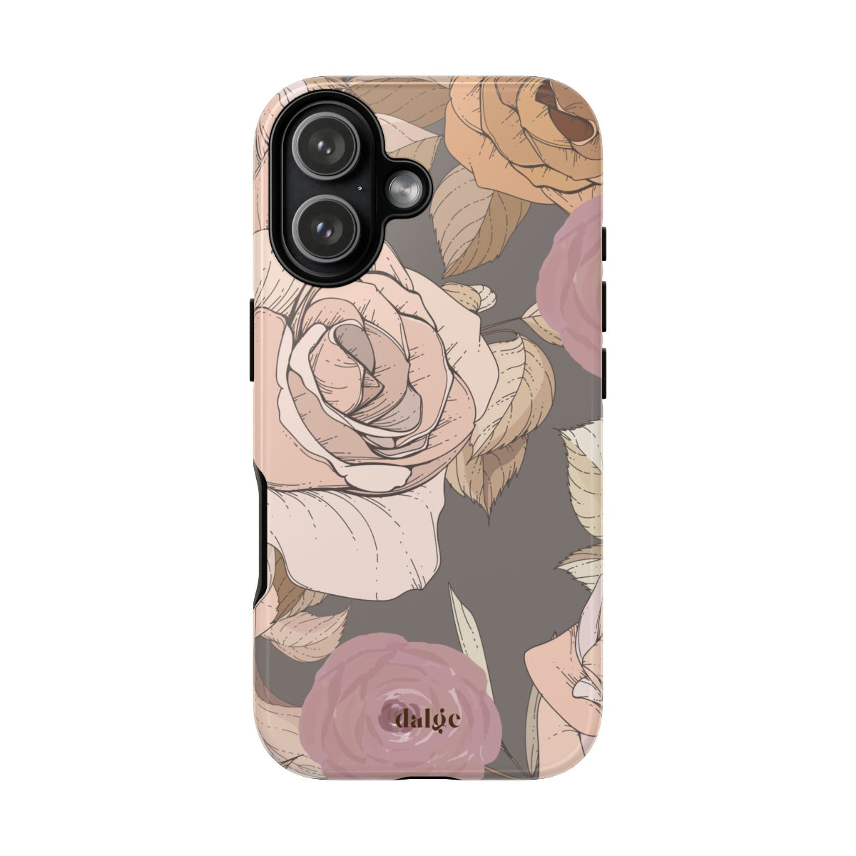 Vintage Floral Tough Phone Case with soft beige florals on dark purple background giving a velvety aesthetic and touch 