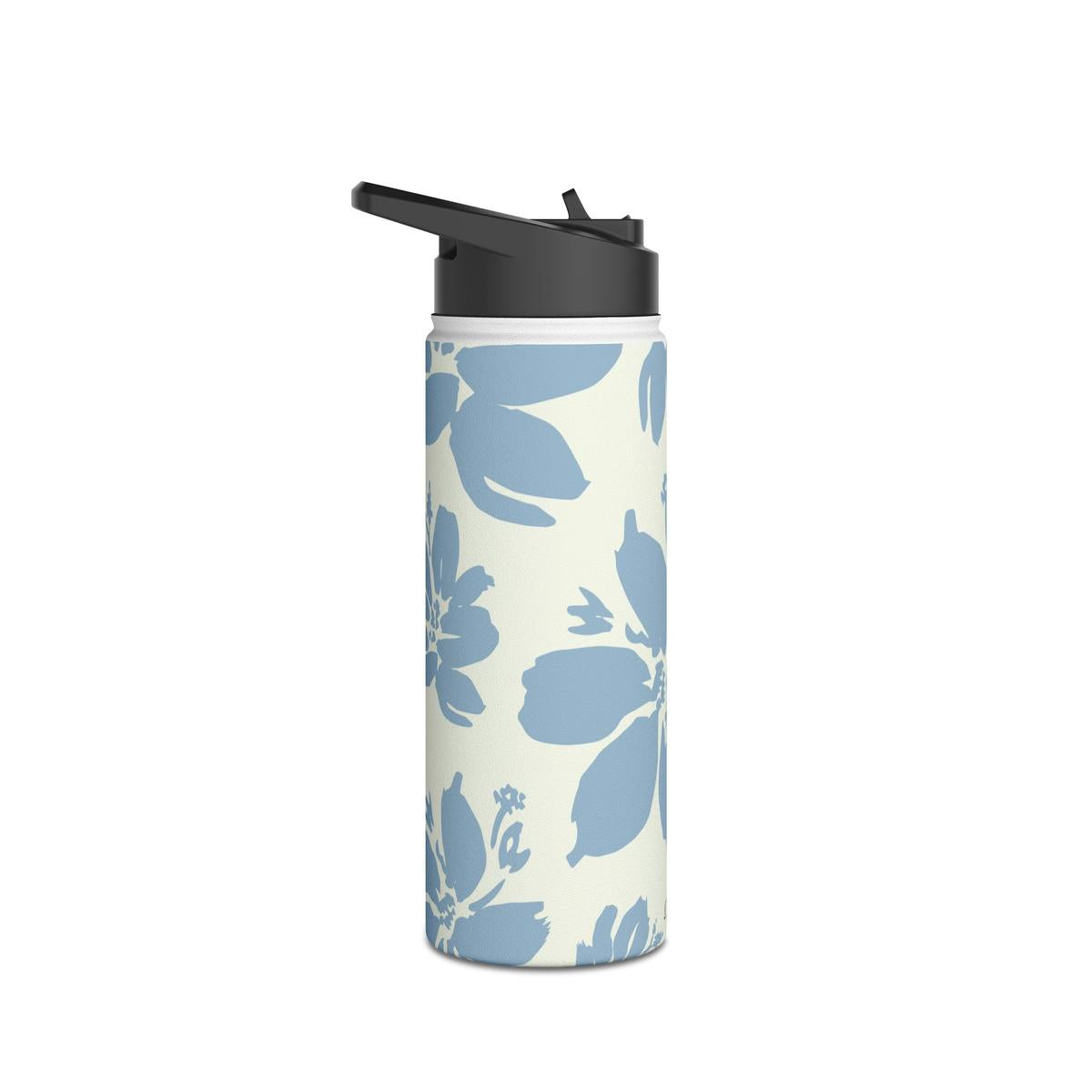 Cream Blue Aesthetic Pastel Floral Stainless Steel Water Bottle