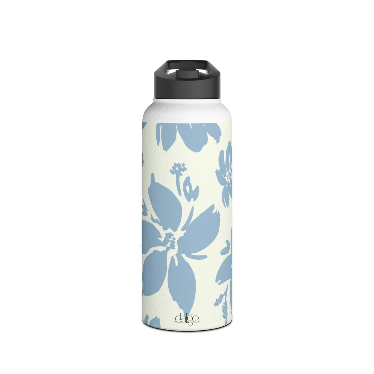 Cream Blue Aesthetic Pastel Floral Stainless Steel Water Bottle