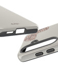 Close-up of a phone case with brand logo on a white background