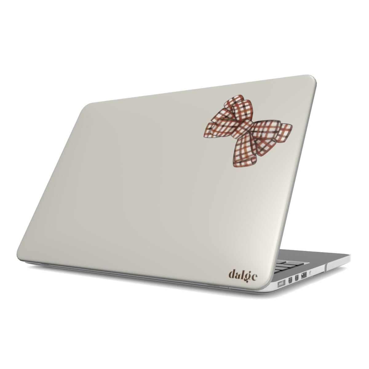 Fall Wedding MacBook Case | Elegant Beige Matte with Plaid Bow Design