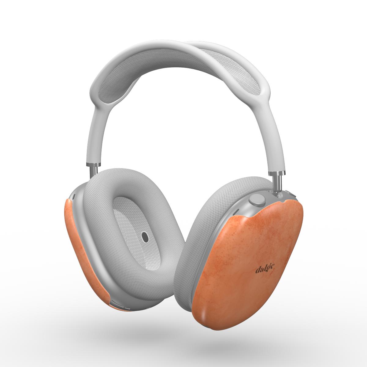 Vibrant orange Pumpkin Pie AirPods Max case from the Toffee Latte collection featuring rustic rusty lines for seasonal style and protection