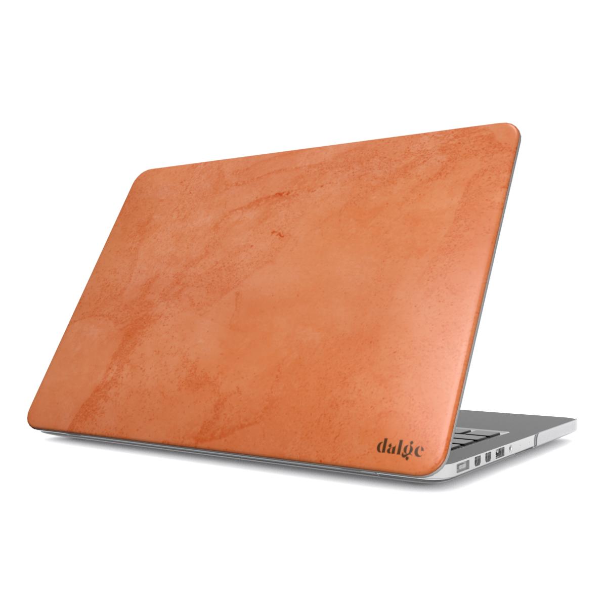 Vibrant orange Pumpkin Pie MacBook case with rustic rusty lines, designed for seasonal style and durable protection.