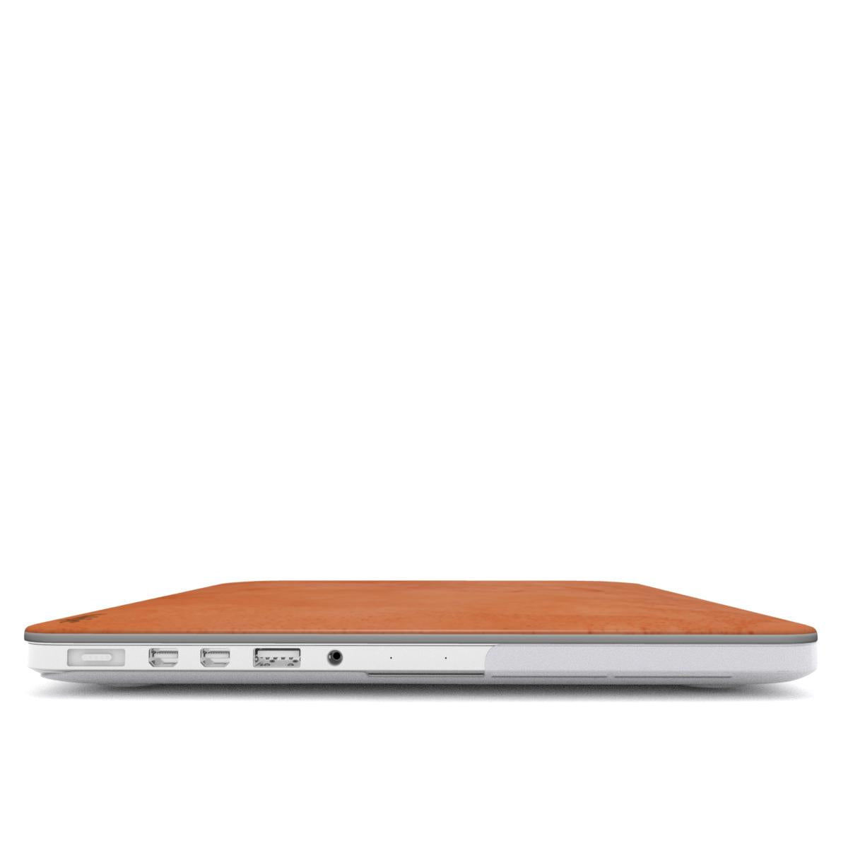 Vibrant orange Pumpkin Pie MacBook case with rustic rusty lines, designed for seasonal style and durable protection.