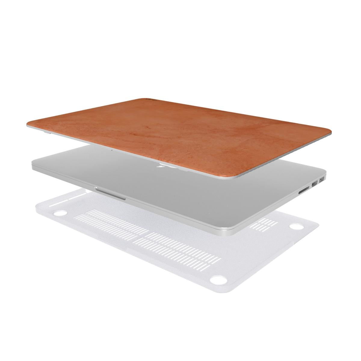 Vibrant orange Pumpkin Pie MacBook case with rustic rusty lines, designed for seasonal style and durable protection.