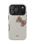 Fall Box Tough Phone Case featuring a plaid bow on a taupe background from fall  Collection Toffee Latte