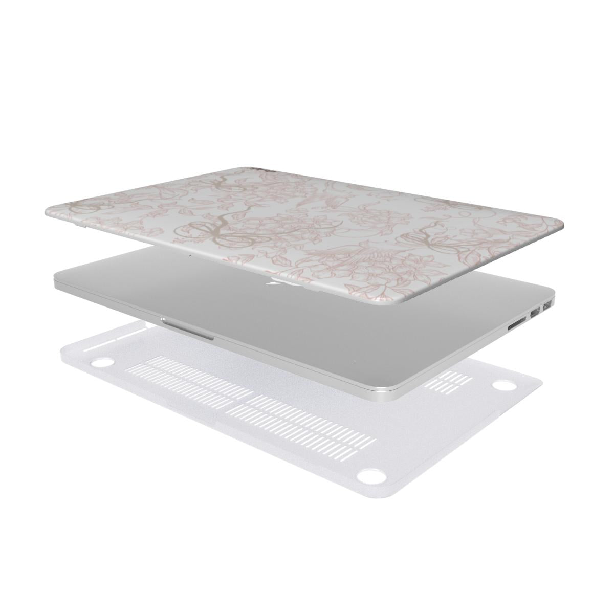 Delicate floral pattern on a lightweight, protective Pale Bouquet MacBook case with soft blush tones and lasting non-fade prints.