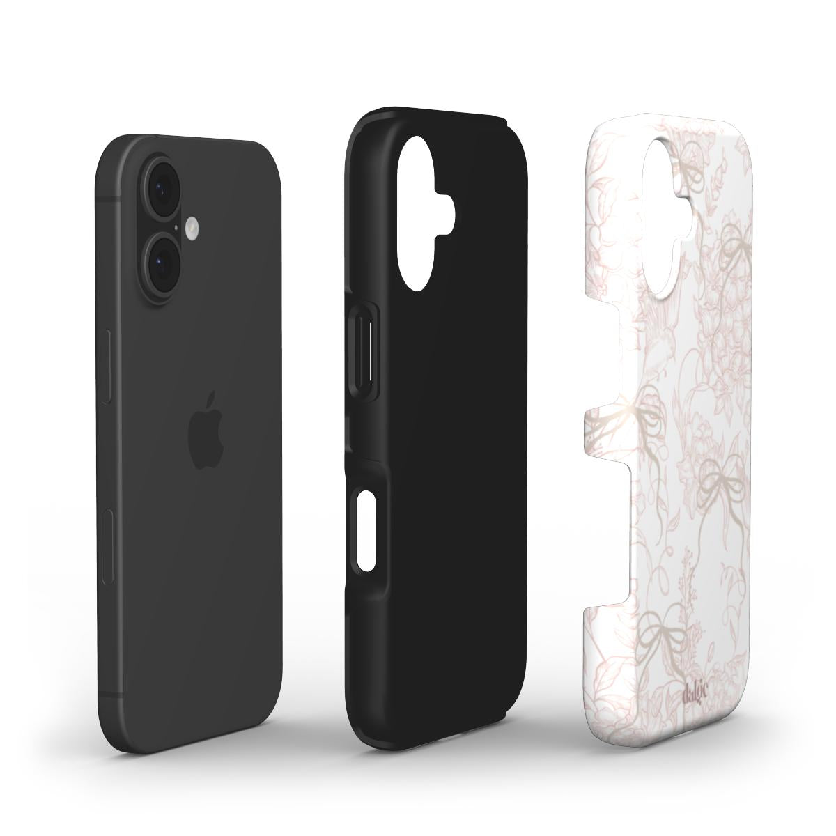 Pale Bouquet Tough Phone Case with pastel floral design and bows on white background, blending durability, protection, and elegant style.