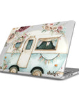 Pick Me Up At 8 Laptop Case featuring vintage travel watercolor camper and floral design, lightweight impact protection, and easy port access.