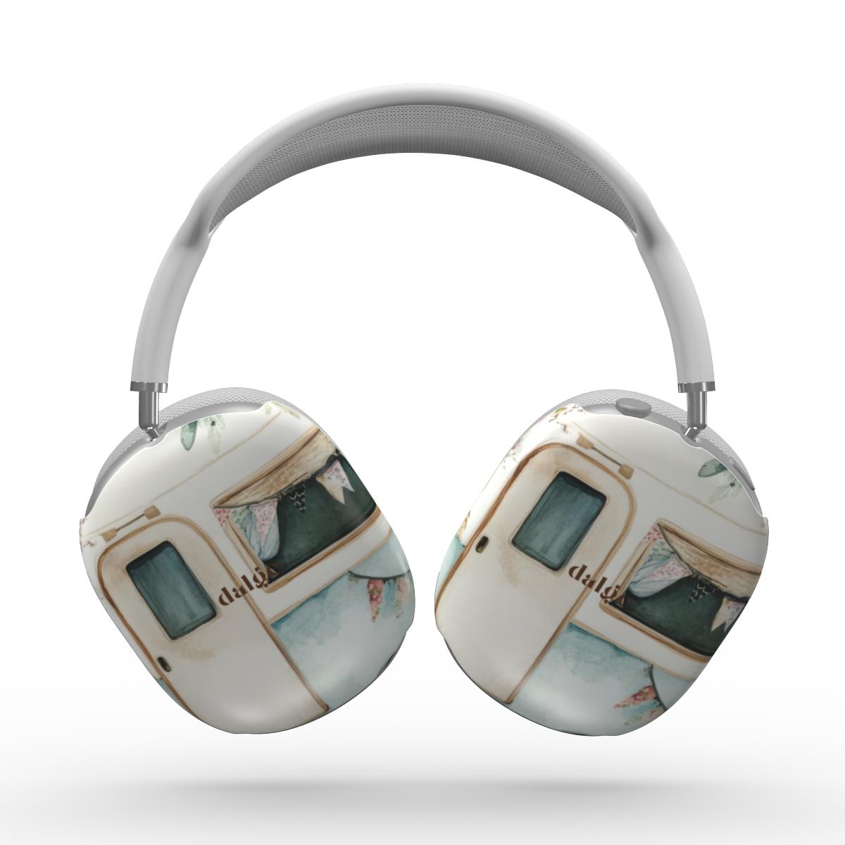 Pick Me Up At 8 AirPods Max Cases with vintage camper art, slim, glossy polycarbonate, lightweight, and scratch-resistant.