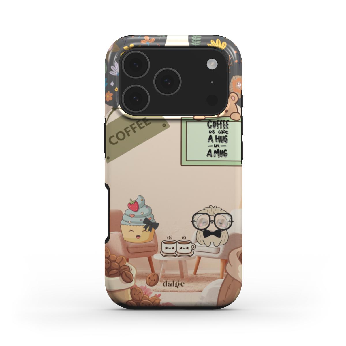 Lazy Lou And Sprinkles On A Coffee Date Phone Case | Stylish dual-layer design with cozy coffee shop motif.