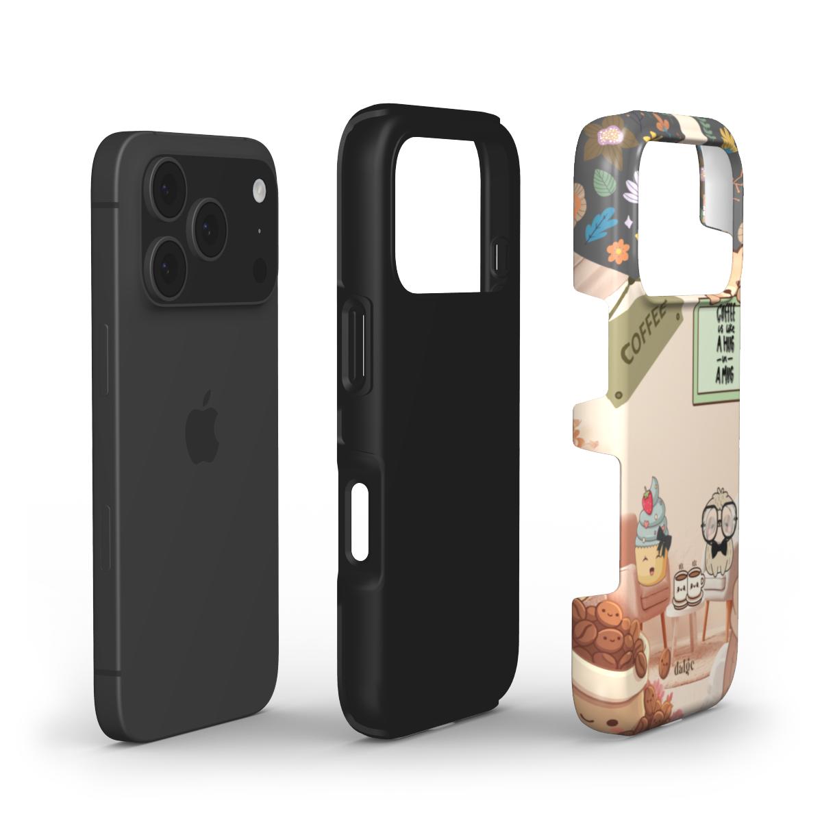 Lazy Lou And Sprinkles On A Coffee Date Phone Case | Vibrant, slim case with cozy café illustration for slow, relaxing moments.