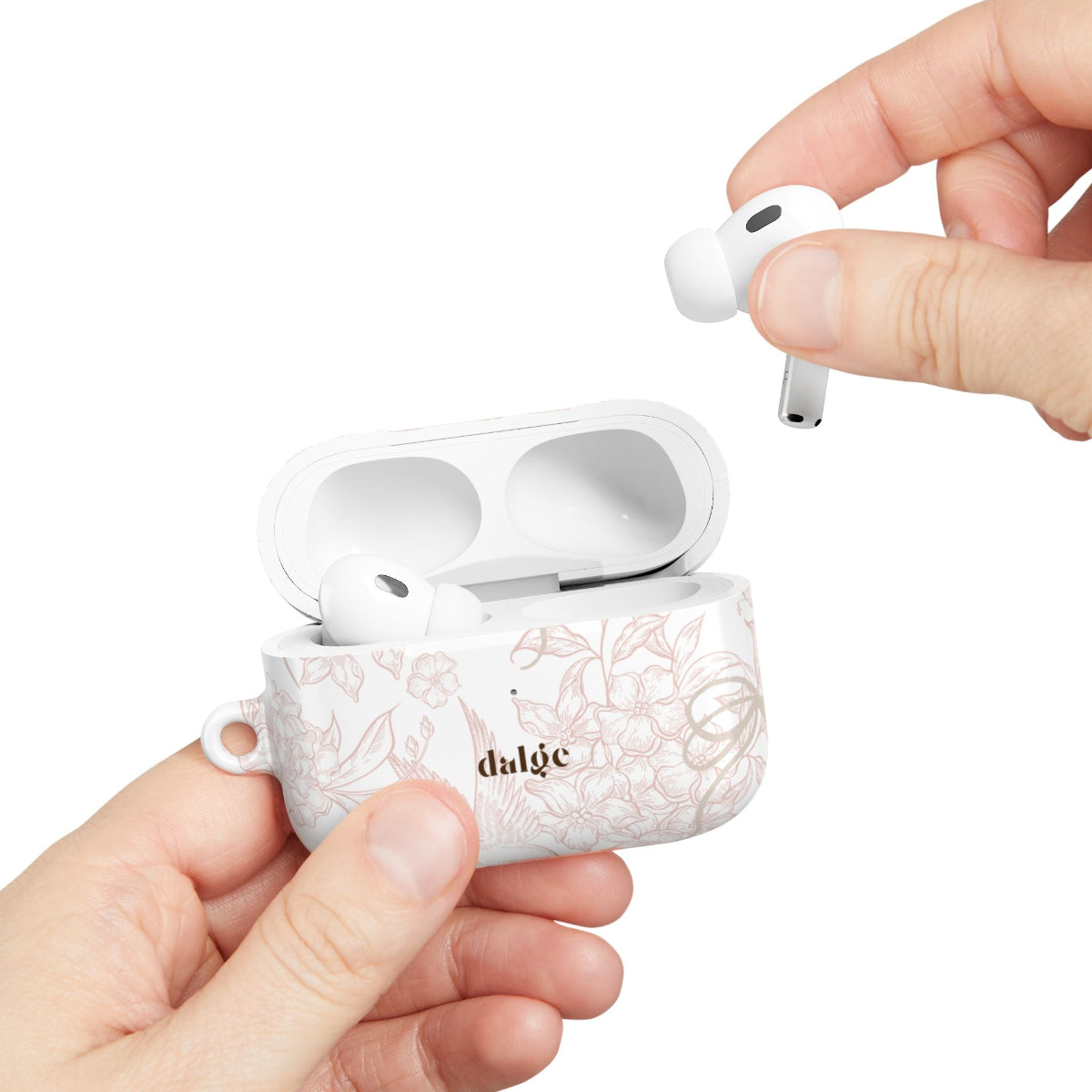 Pale Bouquet Earbuds Case – Slim, glossy protective cover featuring delicate floral lines in soft blush tones for AirPods.