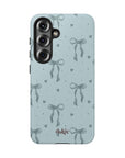 My Blues Tough Case with vintage-blue bow pattern, glossy or matte finish.