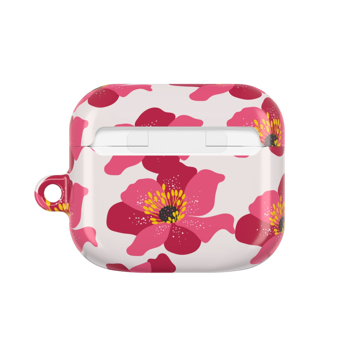 Spring Break AirPods Case featuring big pink flowers on glossy beige background from Spring Edition Collection