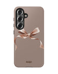Fall-themed tough phone case from the Toffee Latte Collection featuring a pink bow."
