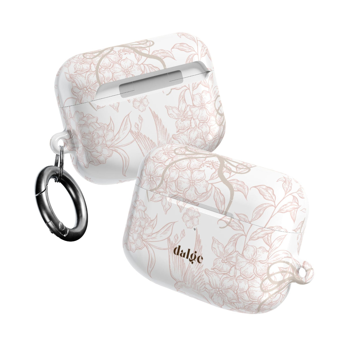 Pale Bouquet Earbuds Case – Slim, glossy protective cover featuring delicate floral lines in soft blush tones for AirPods.
