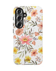 Floral phone case with pink and yellow flowers on a white background