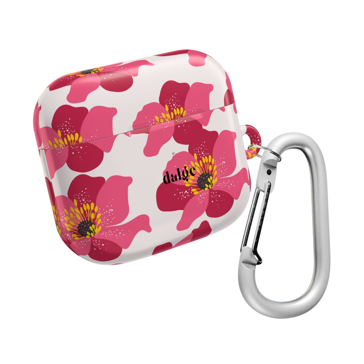 Spring Break AirPods Case featuring big pink flowers on glossy beige background from Spring Edition Collection