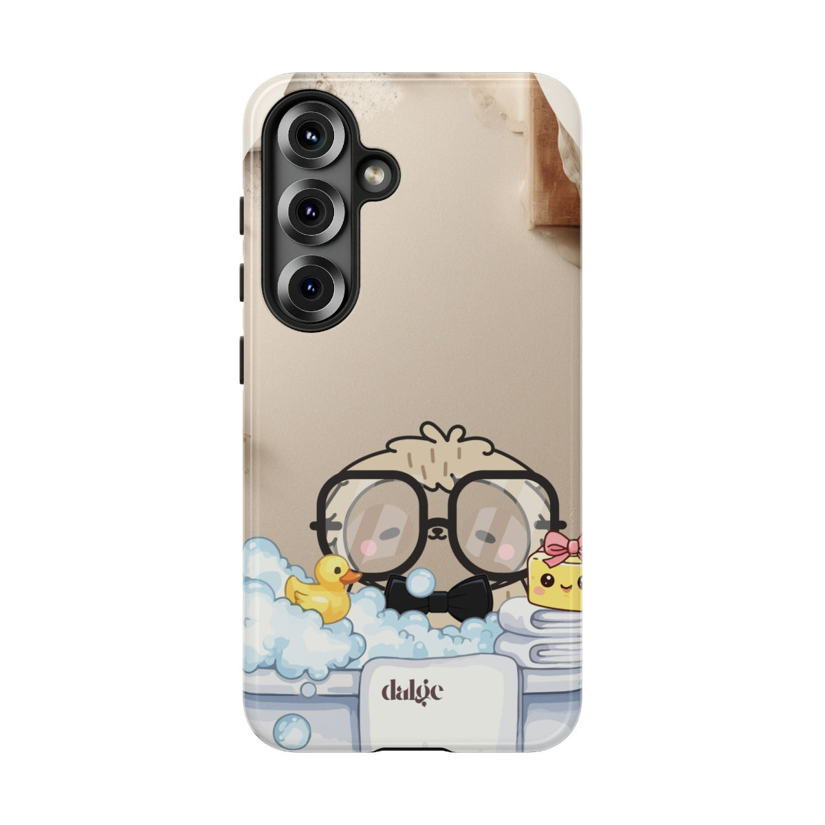 Impact-protected Lazy Lou Enjoying a Bubble Bath phone case with a cozy bathtub scene, soft colors, and a full-edge wrap design.