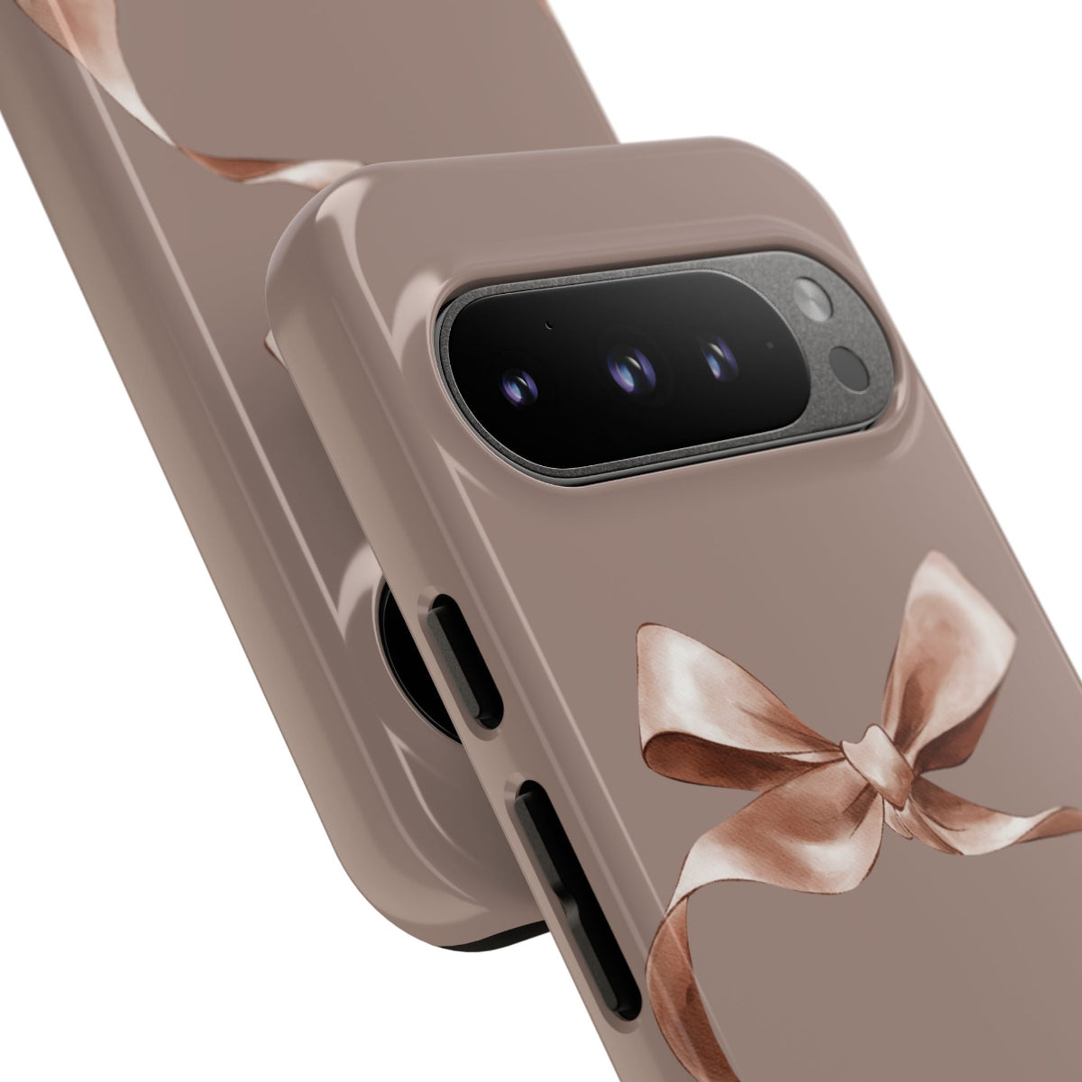 Fall-themed tough phone case from the Toffee Latte Collection featuring a pink bow."