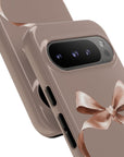 Fall-themed tough phone case from the Toffee Latte Collection featuring a pink bow."