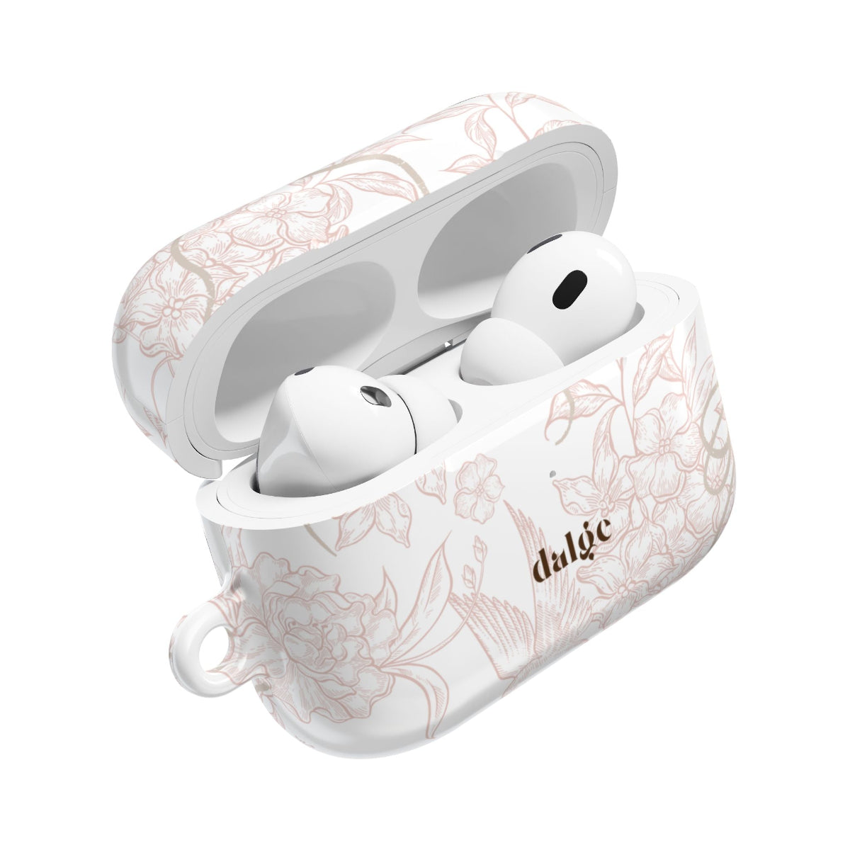 Pale Bouquet Earbuds Case – Slim, glossy protective cover featuring delicate floral lines in soft blush tones for AirPods.