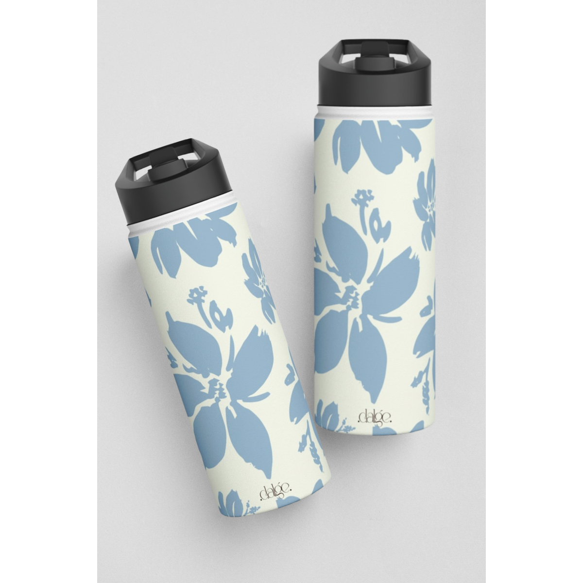 Cream Blue Aesthetic Pastel Floral Stainless Steel Water Bottle, Pastel Floral Water Bottle, Vintage Design Drinkware, Cream pastel Floral Drinkware, Vintage floral water bottle.-Mug-Dalge