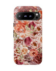 Fall Floral designed phone case with pastel fall shades of big and small flowers