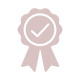 Pink 1st prize Badge featuring a tick 