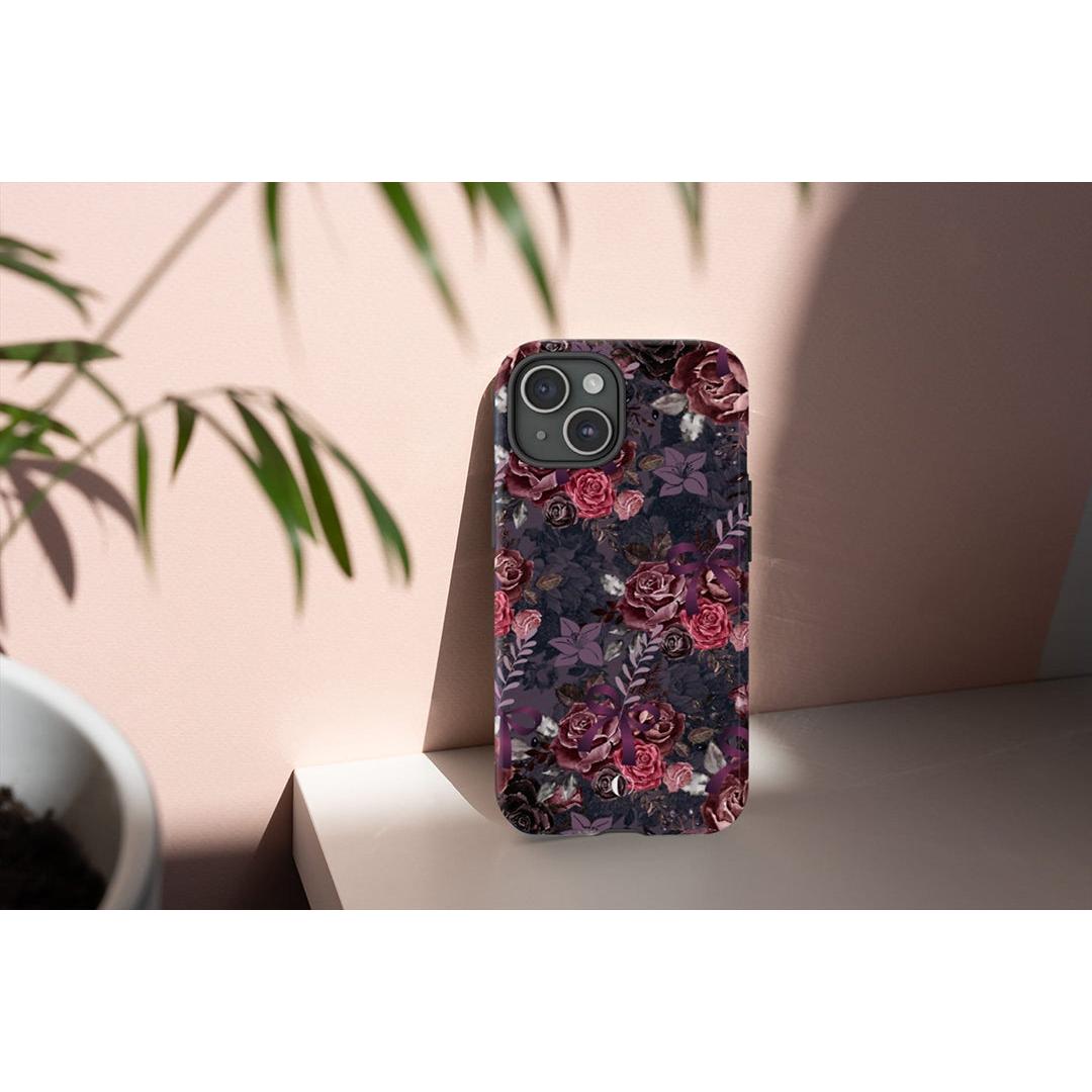 Dark Floral Purple Bow Tough Phone Case | Ultimate Protection