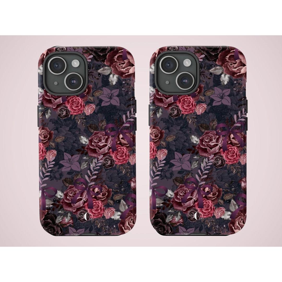 Dark Floral Purple Bow Tough Phone Case | Ultimate Protection