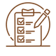Icon of a clipboard with a checklist and pen on a white background